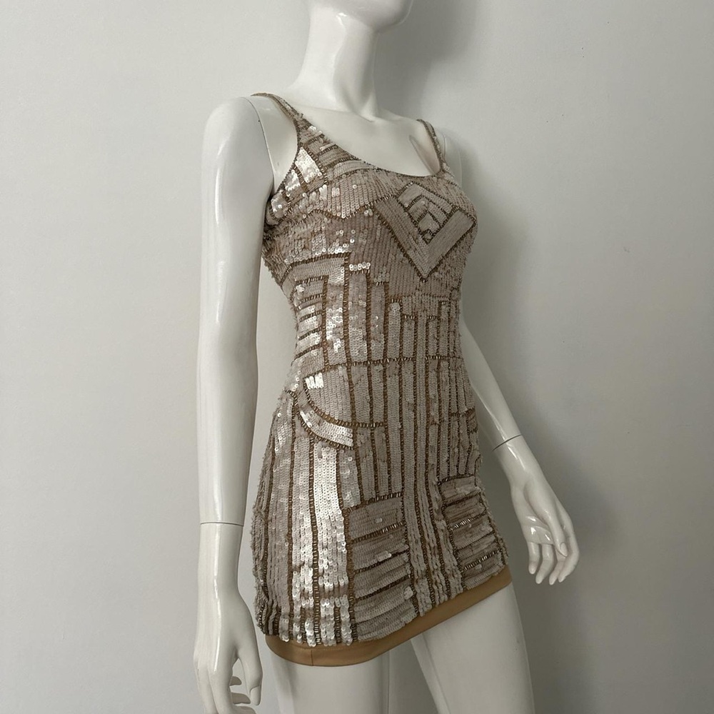 cache : tan sequin mini dress